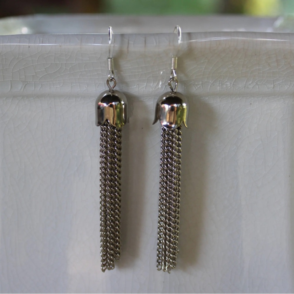 New Silver Tone Chain Tassel Earrings Chain Dangle Earrings Tassel Jewelry